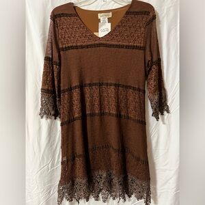 Brown Lace Trim Women Top or mini .Lady noiz